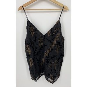 Lost + Wander Gold Black Merci Cami Floral Velvet Tank Top